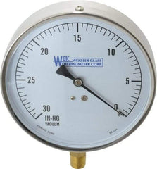 WGTC - 4-1/2" Dial, 1/4 Thread, 30-0 Scale Range, Pressure Gauge - Lower Connection Mount, Accurate to 1% of Scale - Americas Industrial Supply