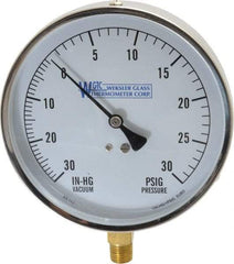 WGTC - 4-1/2" Dial, 1/4 Thread, 30-0-30 Scale Range, Pressure Gauge - Lower Connection Mount, Accurate to 1% of Scale - Americas Industrial Supply