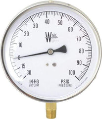 WGTC - 4-1/2" Dial, 1/4 Thread, 30-0-100 Scale Range, Pressure Gauge - Lower Connection Mount, Accurate to 1% of Scale - Americas Industrial Supply