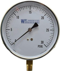 WGTC - 4-1/2" Dial, 1/4 Thread, 0-30 Scale Range, Pressure Gauge - Lower Connection Mount, Accurate to 1% of Scale - Americas Industrial Supply