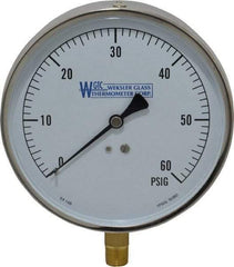 WGTC - 4-1/2" Dial, 1/4 Thread, 0-60 Scale Range, Pressure Gauge - Lower Connection Mount, Accurate to 1% of Scale - Americas Industrial Supply