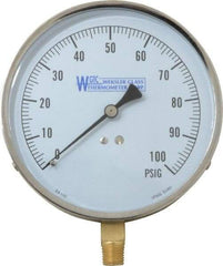 WGTC - 4-1/2" Dial, 1/4 Thread, 0-100 Scale Range, Pressure Gauge - Lower Connection Mount, Accurate to 1% of Scale - Americas Industrial Supply