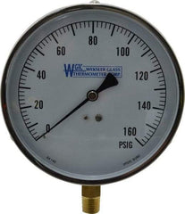WGTC - 4-1/2" Dial, 1/4 Thread, 0-160 Scale Range, Pressure Gauge - Lower Connection Mount, Accurate to 1% of Scale - Americas Industrial Supply