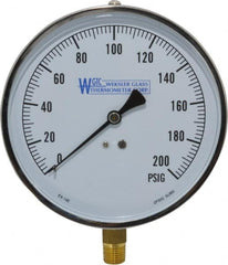 WGTC - 4-1/2" Dial, 1/4 Thread, 0-200 Scale Range, Pressure Gauge - Lower Connection Mount, Accurate to 1% of Scale - Americas Industrial Supply