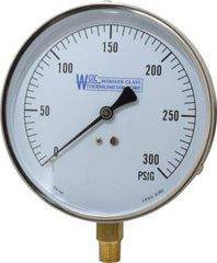 WGTC - 4-1/2" Dial, 1/4 Thread, 0-300 Scale Range, Pressure Gauge - Lower Connection Mount, Accurate to 1% of Scale - Americas Industrial Supply