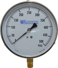 WGTC - 4-1/2" Dial, 1/4 Thread, 0-500 Scale Range, Pressure Gauge - Lower Connection Mount, Accurate to 1% of Scale - Americas Industrial Supply