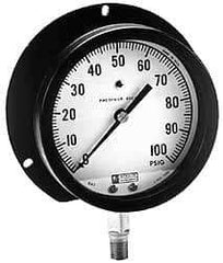 Made in USA - 3-1/2" Dial, 1/4 Thread, 30-0 Scale Range, Pressure Gauge - Lower Connection Mount, Accurate to 1% of Scale - Americas Industrial Supply