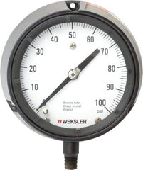 Made in USA - 4-1/2" Dial, 1/4 Thread, 0-100 Scale Range, Pressure Gauge - Lower Connection Mount, Accurate to 1% of Scale - Americas Industrial Supply
