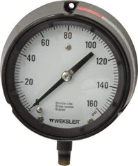 Made in USA - 4-1/2" Dial, 1/4 Thread, 0-160 Scale Range, Pressure Gauge - Lower Connection Mount, Accurate to 1% of Scale - Americas Industrial Supply