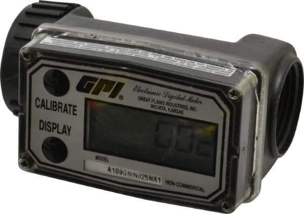 GPI - 1" Port Electronic Digital Flowmeter & Totalizer - 150 Max psi, 0.3 to 3 GPM, Nylon - Americas Industrial Supply