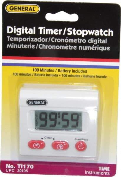 General - Minute Second Count Up and Down Timer - White - Americas Industrial Supply