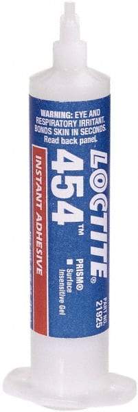 Loctite - 0.35 oz Syringe Clear Instant Adhesive - Series 454, 15 sec Working Time, 24 hr Full Cure Time, Bonds to Plastic & Rubber - Americas Industrial Supply