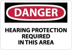 NMC - "Danger - Hearing Protection Required in This Area", 10" Long x 14" Wide, Rigid Plastic Safety Sign - Rectangle, 0.05" Thick, Use for Accident Prevention - Americas Industrial Supply
