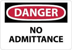 NMC - "Danger - No Admittance", 10" Long x 14" Wide, Rigid Plastic Safety Sign - Rectangle, 0.05" Thick, Use for Security & Admittance - Americas Industrial Supply