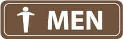NMC - Men, 11" Wide x 3.5" High, Acrylic Sign - English, White on Brown, Wall Mount - Americas Industrial Supply