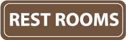 NMC - Rest Rooms, 11" Wide x 3.5" High, Acrylic Sign - English, White on Brown, Wall Mount - Americas Industrial Supply