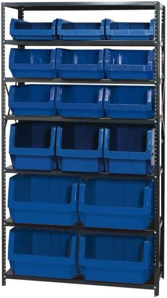 Quantum Storage - 16 Bin Large Hopper Front Bin Storage Units - 18 Inch Overall Depth x 75 Inch Overall Height, Blue High Density Polyethylene Bins - Americas Industrial Supply
