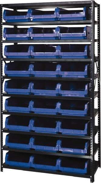 Quantum Storage - 27 Bin Large Hopper Front Bin Storage Units - 18 Inch Overall Depth x 75 Inch Overall Height, Blue High Density Polyethylene Bins - Americas Industrial Supply