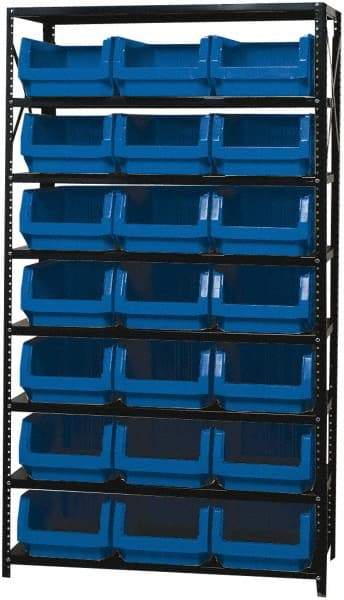 Quantum Storage - 21 Bin Large Hopper Front Bin Storage Units - 18 Inch Overall Depth x 75 Inch Overall Height, Blue High Density Polyethylene Bins - Americas Industrial Supply