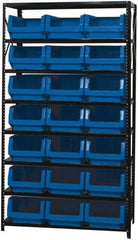 Quantum Storage - 21 Bin Large Hopper Front Bin Storage Units - 18 Inch Overall Depth x 75 Inch Overall Height, Blue High Density Polyethylene Bins - Americas Industrial Supply
