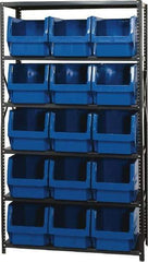 Quantum Storage - 15 Bin Large Hopper Front Bin Storage Units - 18 Inch Overall Depth x 75 Inch Overall Height, Blue High Density Polyethylene Bins - Americas Industrial Supply