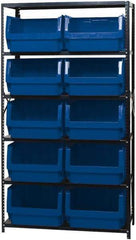 Quantum Storage - 10 Bin Large Hopper Front Bin Storage Units - 18 Inch Overall Depth x 75 Inch Overall Height, Blue High Density Polyethylene Bins - Americas Industrial Supply