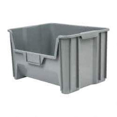 Quantum Storage - 75 Lb. Load Capacity, 15-1/4" Deep, Gray Polyethylene Hopper Stacking Bin - 12-7/16" High x 19-7/8" Wide x 15-1/4" Long - Americas Industrial Supply