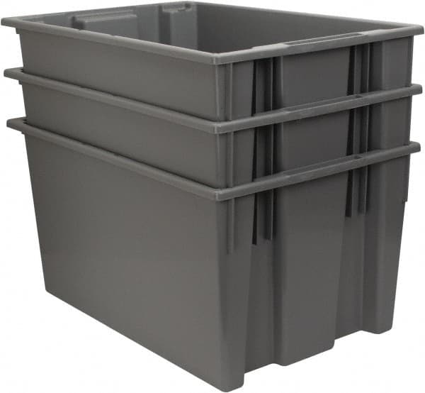 Quantum Storage - 100 Lb Load Capacity Gray Polyethylene Tote Container - Stacking, Nesting, 29-1/2" Long x 19-1/2" Wide x 15" High - Americas Industrial Supply