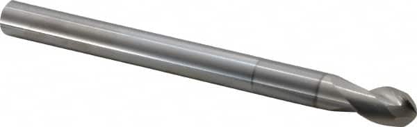 SGS - 1/2" Diam, 5/8" LOC, 2 Flute Solid Carbide Ball End Mill - TiB2 Finish, Single End, 6" OAL, 1/2" Shank Diam, Spiral Flute - Americas Industrial Supply