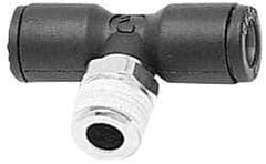 Legris - 1/4" OD, 1/4 BSPT, Nylon/Nickel Plated Brass Push-to-Connect Male Branch Tee - 290 Max psi, Black - Americas Industrial Supply
