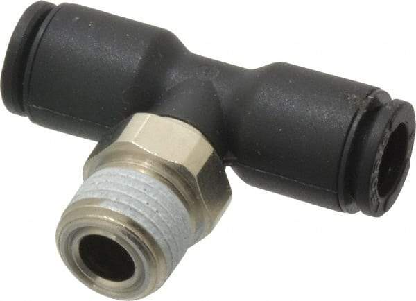 Legris - 6mm OD, 1/8 NPT, Nylon/Nickel Plated Brass Push-to-Connect Male Branch Tee - 290 Max psi, Black - Americas Industrial Supply