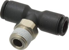 Legris - 6mm OD, 1/8 NPT, Nylon/Nickel Plated Brass Push-to-Connect Male Branch Tee - 290 Max psi, Black - Americas Industrial Supply