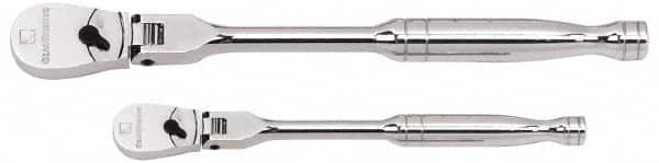 GearWrench - 1/4" & 3/8" Drive Pear Head Ratchet Set - Chrome Finish, 17-3/4" OAL, 60 Gear Teeth, Full Polished Handle, Flex Head - Americas Industrial Supply