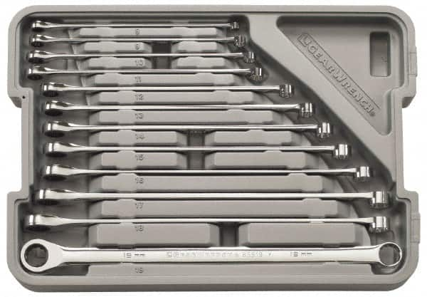 GearWrench - 12 Piece, 8mm to 19mm, 12 Point Ratcheting Box Wrench Set - Metric Measurement Standard, Full Polish Finish, Comes in Molded Case - Americas Industrial Supply