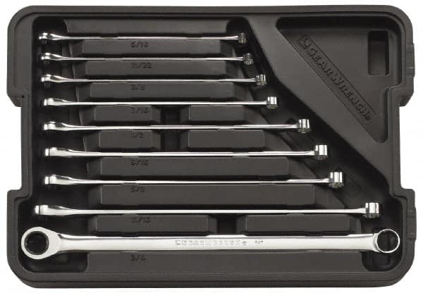 GearWrench - 9 Piece, 5/16" to 3/4", 12 Point Ratcheting Box Wrench Set - Inch Measurement Standard, Full Polish Finish, Comes in Molded Case - Americas Industrial Supply