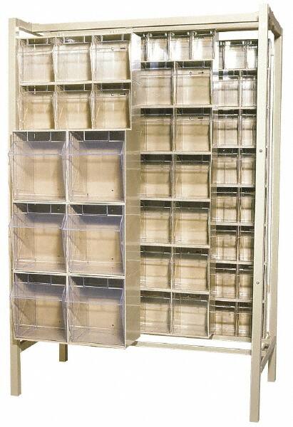 Quantum Storage - 3,000 Lb Capacity, 26" Deep x 48" Wide x 67" High, Steel Pick Rack - 28 Gray Polystyrene Bins - Americas Industrial Supply
