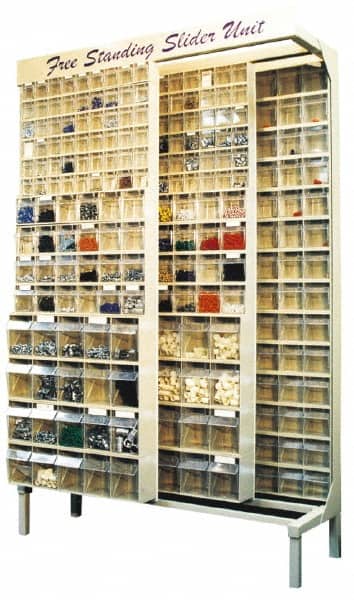 Quantum Storage - 3,000 Lb Capacity, 16" Deep x 48" Wide x 67" High, Steel Pick Rack - 56 Ivory Polystyrene Bins - Americas Industrial Supply