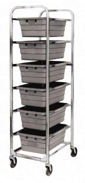 Quantum Storage - 6 Bin Cross Stack Tub Rack - 19 Inch Overall Width x 27 Inch Overall Depth x 71 Inch Overall Height, White High Impact Polyethylene Bins - Americas Industrial Supply