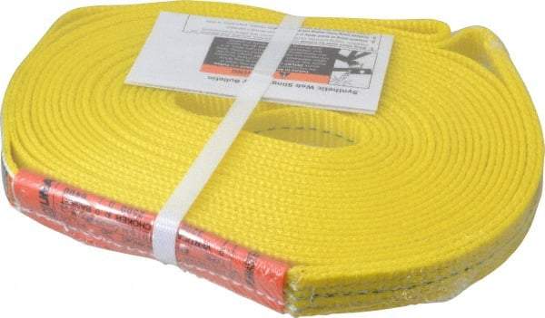Lift-All - 20' Long x 1" Wide, 3,200 Lb Vertical Capacity, 1 Ply, Polyester Web Sling - 2,500 Lb Choker Capacity, Yellow - Americas Industrial Supply