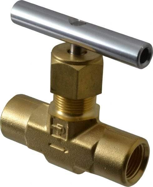 Parker - 3,000 Max psi, 3/8" Pipe, Brass, Inline Instrumentation Needle Valve - FNPT x FNPT End Connections - Americas Industrial Supply