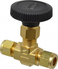 Parker - 3,000 Max psi, 3/8" Pipe, Brass, Inline Instrumentation Needle Valve - Compression x Compression CPI End Connections - Americas Industrial Supply