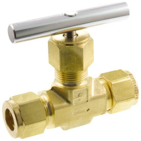 Parker - 3,000 Max psi, 1/2" Pipe, Brass, Inline Instrumentation Needle Valve - Compression x Compression CPI End Connections - Americas Industrial Supply