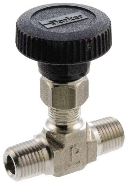 Parker - 5,000 Max psi, 3/8" Pipe, 316 Grade Stainless Steel, Inline Instrumentation Needle Valve - MNPT x MNPT End Connections - Americas Industrial Supply