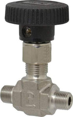Parker - 5,000 Max psi, 1/8" Pipe, 316 Grade Stainless Steel, Inline Instrumentation Needle Valve - MNPT x MNPT End Connections - Americas Industrial Supply