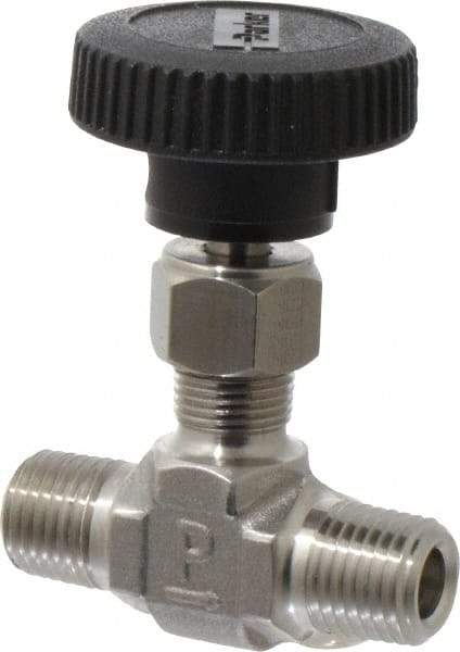 Parker - 5,000 Max psi, 1/4" Pipe, 316 Grade Stainless Steel, Inline Instrumentation Needle Valve - MNPT x MNPT End Connections - Americas Industrial Supply