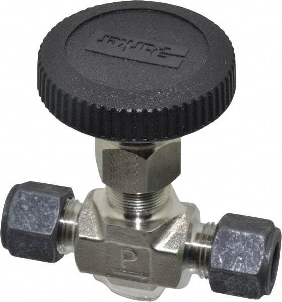 Parker - 5,000 Max psi, 3/8" Pipe, 316 Grade Stainless Steel, Inline Instrumentation Needle Valve - Compression x Compression CPI End Connections - Americas Industrial Supply