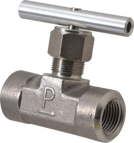 Parker - 5,000 Max psi, 1/2" Pipe, 316 Grade Stainless Steel, Inline Instrumentation Needle Valve - FNPT x FNPT End Connections - Americas Industrial Supply