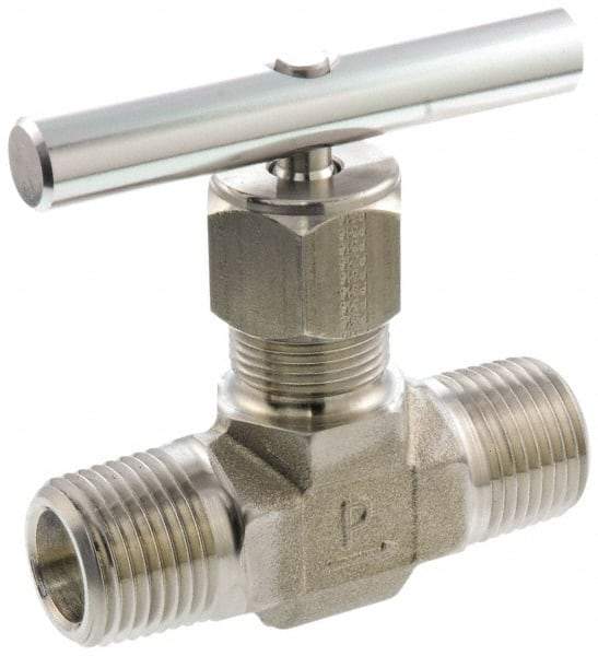 Parker - 5,000 Max psi, 1/2" Pipe, 316 Grade Stainless Steel, Inline Instrumentation Needle Valve - MNPT x MNPT End Connections - Americas Industrial Supply