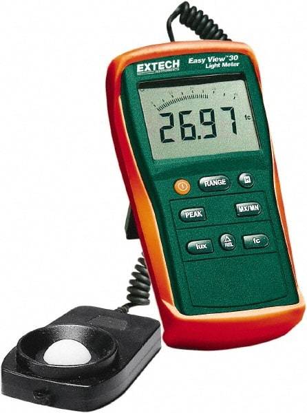 Extech - AAA Batteries, 40 to 40,000 FC, LCD Display, Silicone Photodiode Light Meter - 3 Accuracy, Compatible with All Visible Light Lighting, Built In Memory - Americas Industrial Supply