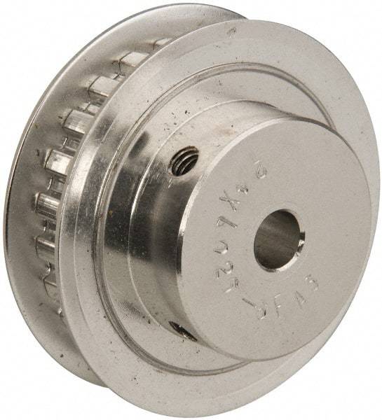 Power Drive - 24 Tooth, 1/4" Inside x 1.508" Outside Diam, Hub & Flange Timing Belt Pulley - 1/4" Belt Width, 1.528" Pitch Diam, 0.438" Face Width, Aluminum - Americas Industrial Supply
